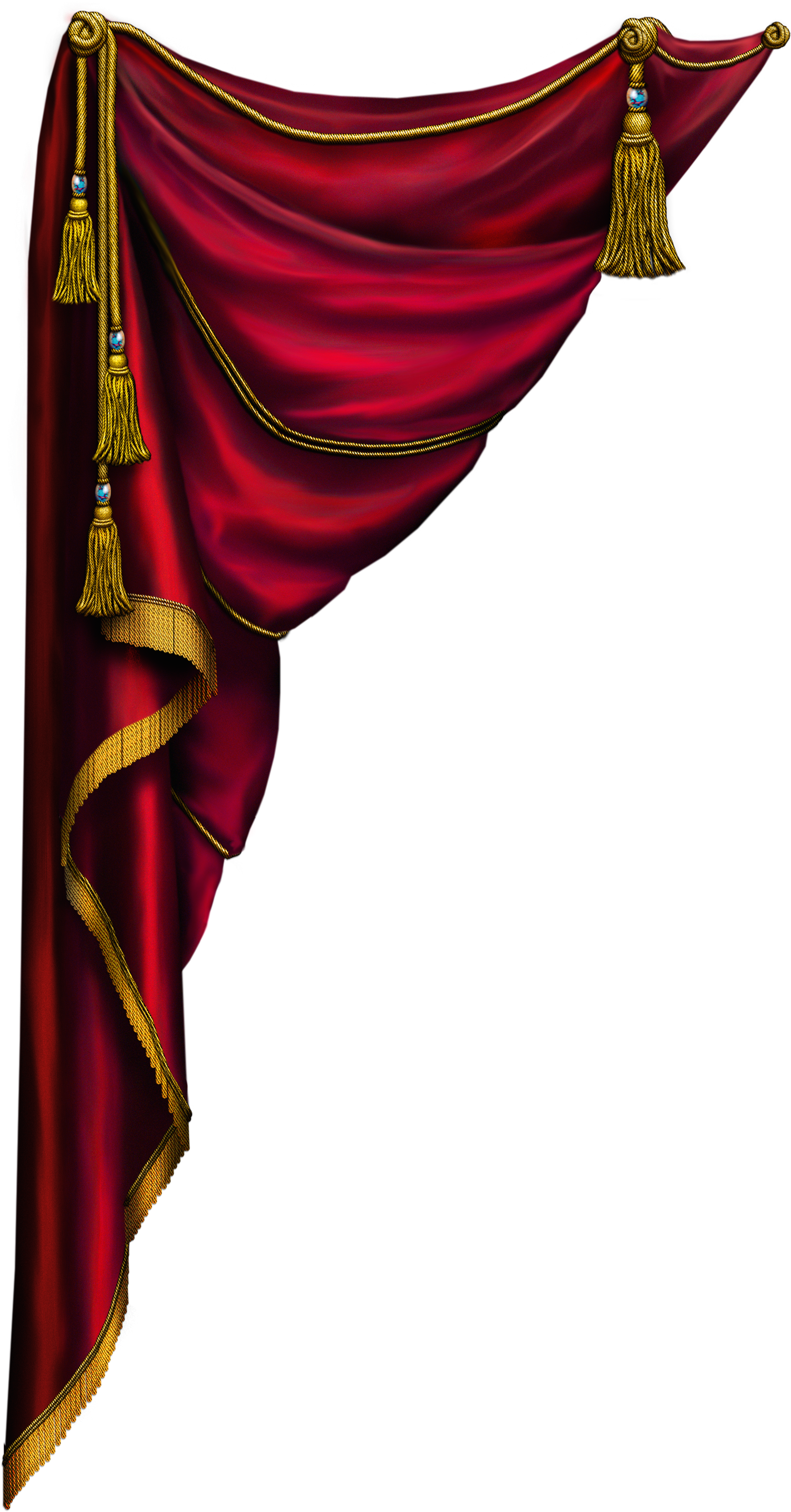 Elegant Red Curtainwith Gold Trim PNG with transparent background
