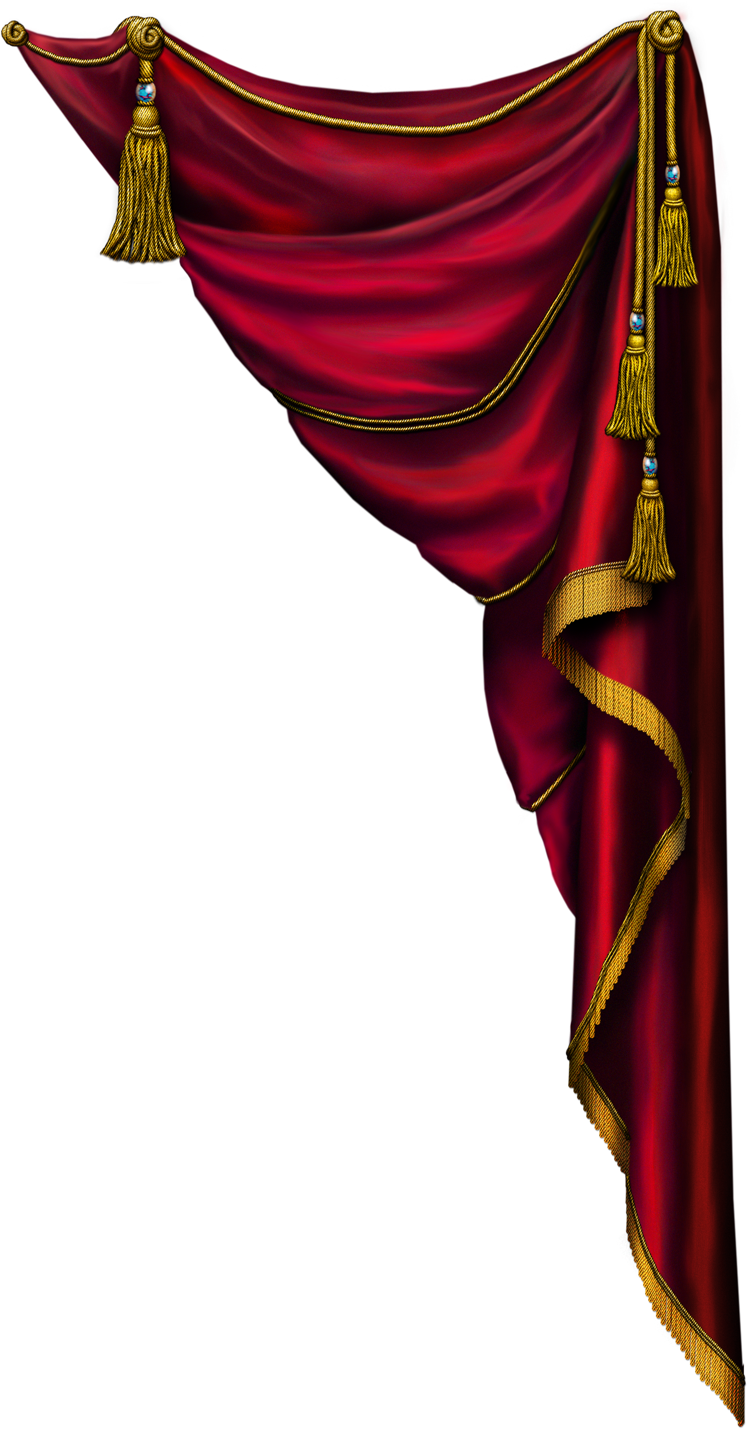 Elegant Red Curtainwith Gold Trim PNG with transparent background