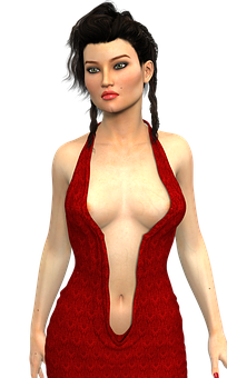 Elegant Red Dress3 D Model