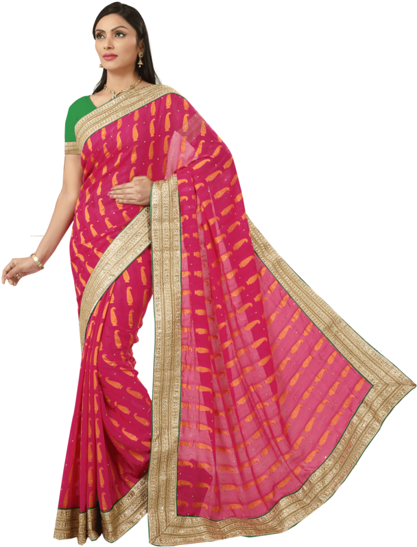 Elegant Red Saree Model Pose