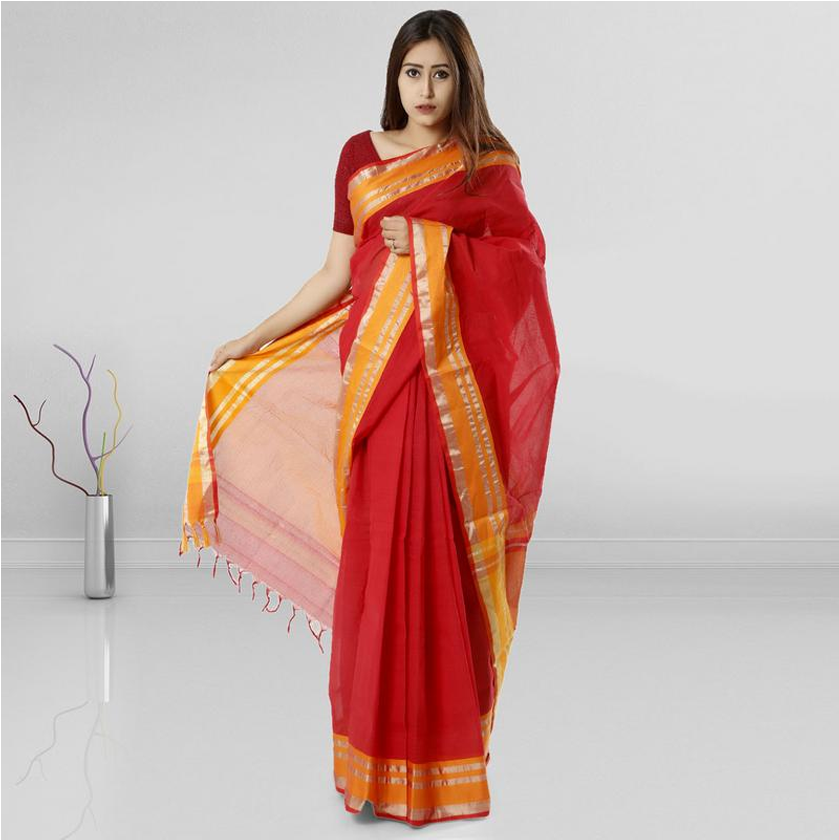 Elegant Red Saree Model Pose