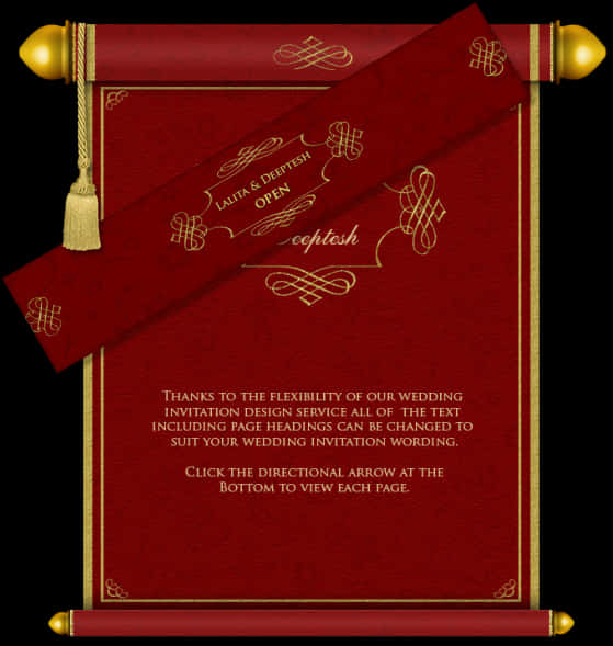 Elegant Red Wedding Invitation Scroll