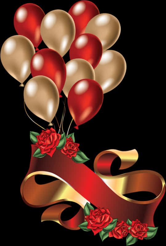 Elegant Redand Gold Balloonswith Roses