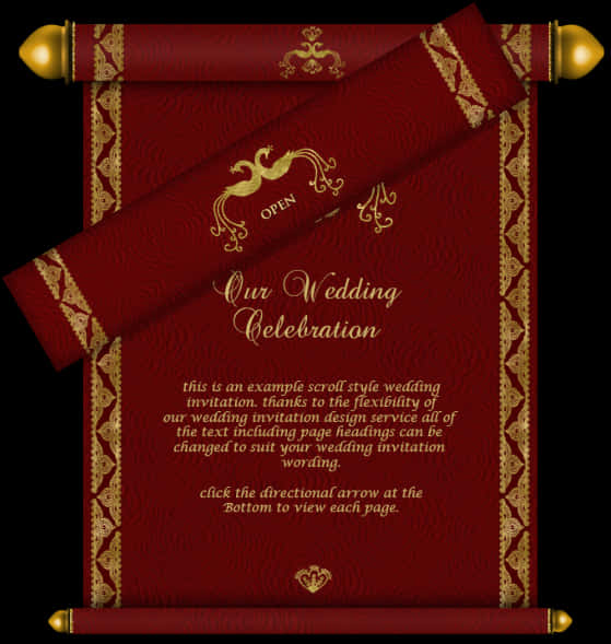 Elegant Redand Gold Scroll Wedding Invitation