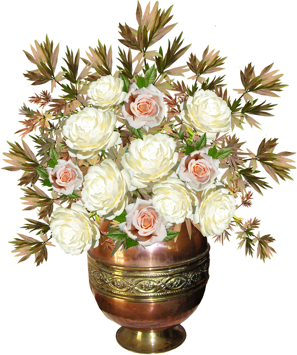 Roses, Copper Vase, Flowers, Arrangement - Vazo Çiçek Png, Transparent Png PNG with transparent background
