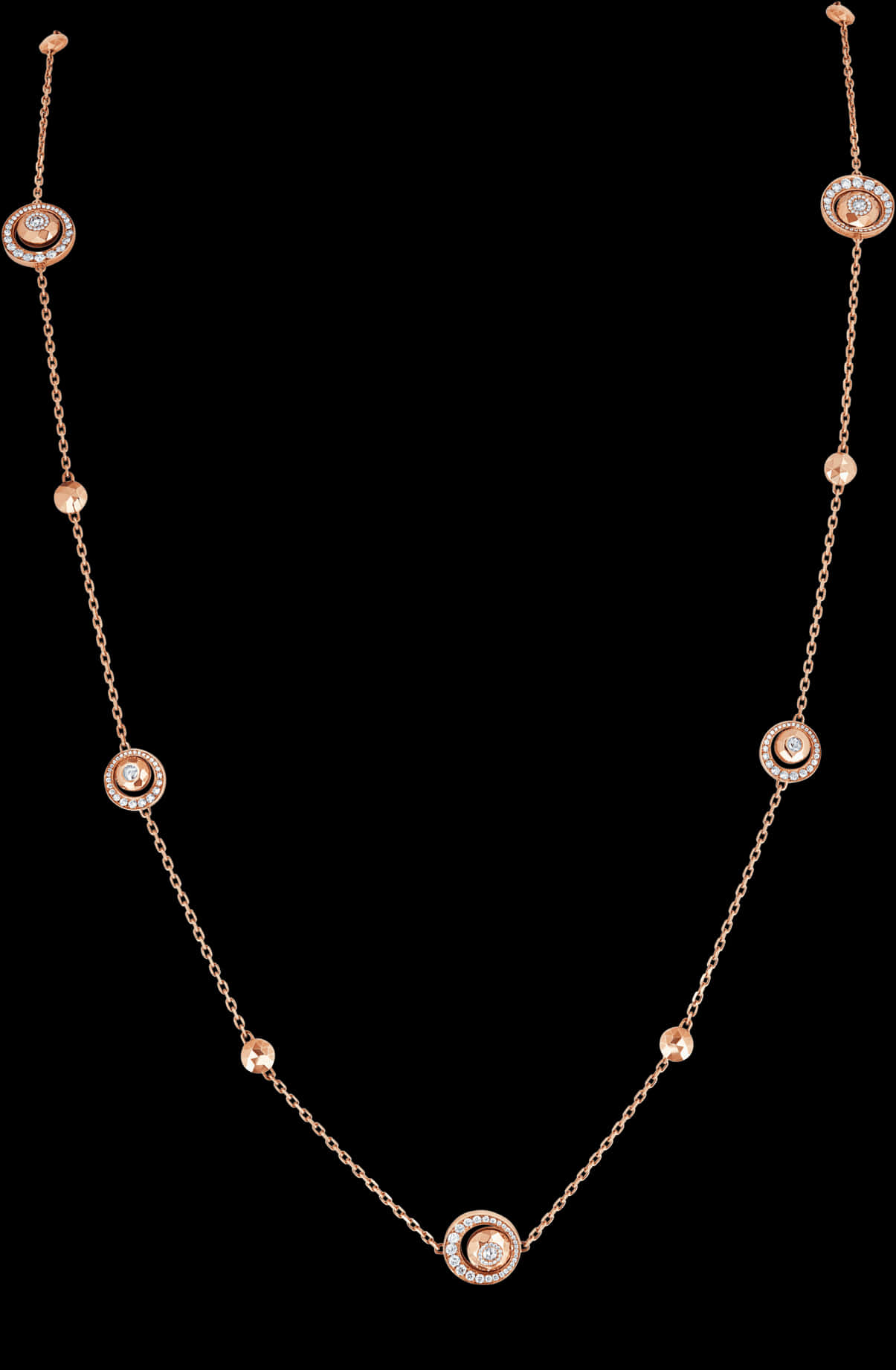 Elegant Rose Gold Diamond Station Necklace PNG with transparent background