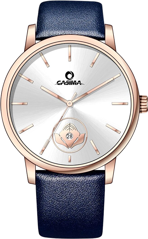 Elegant Rose Gold Wristwatchwith Blue Strap