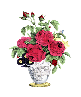 Elegant Rosesin Vase Illustration PNG with transparent background