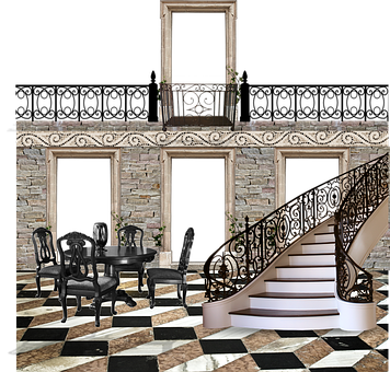 Elegant Stone Facade Dining Area PNG with transparent background