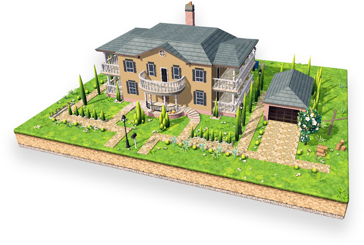Elegant Suburban House3 D Model PNG with transparent background
