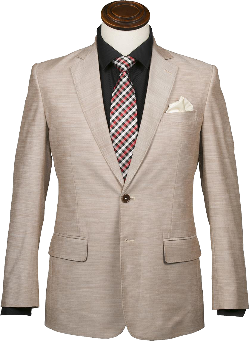 Elegant Tan Blazerwith Plaid Tie