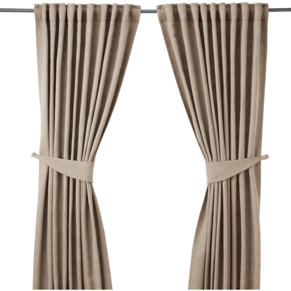 Elegant Taupe Curtains Tied Back PNG with transparent background