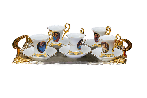 Elegant Tea Setwith Portraits PNG with transparent background