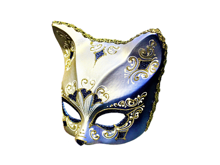 Elegant Venetian Mask Black Gold Blue PNG with transparent background