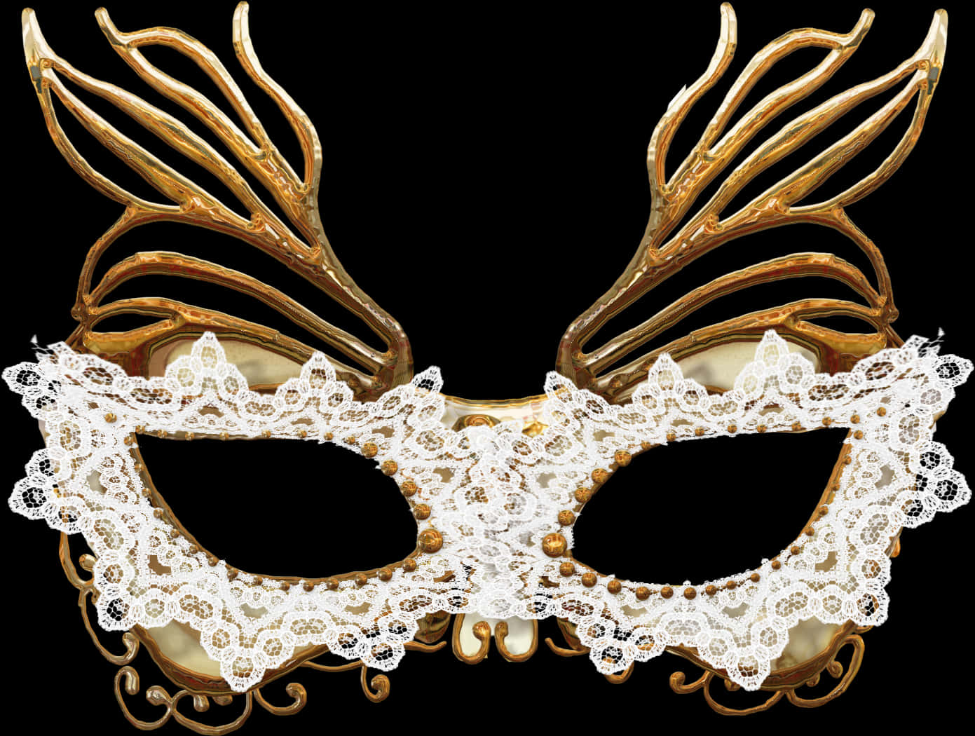 Elegant Venetian Mask Lace Golden Accents