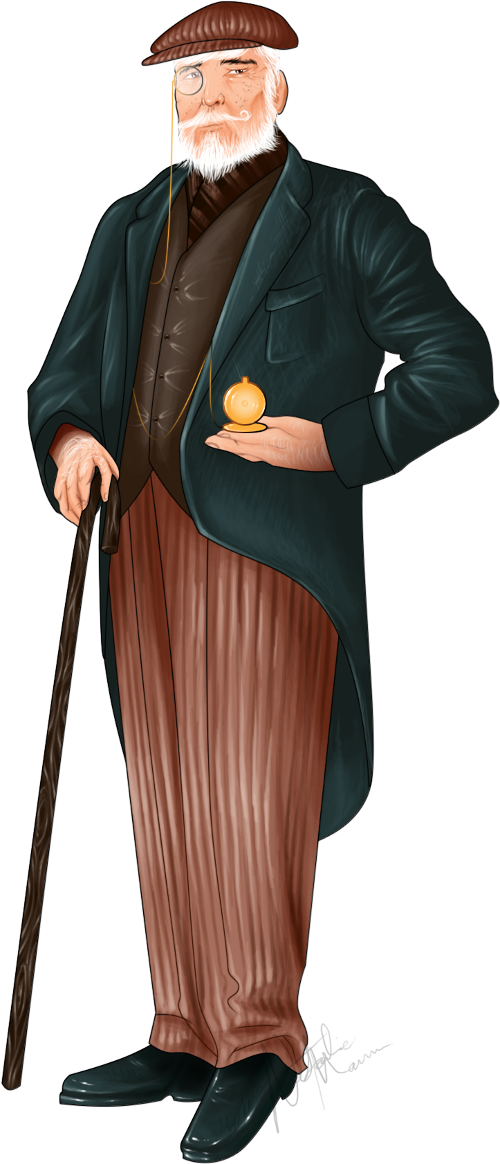 Elegant Vintage Gentlemanwith Cane PNG with transparent background