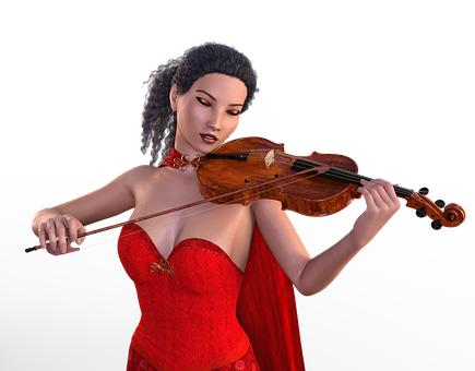 Elegant Violinistin Red Dress