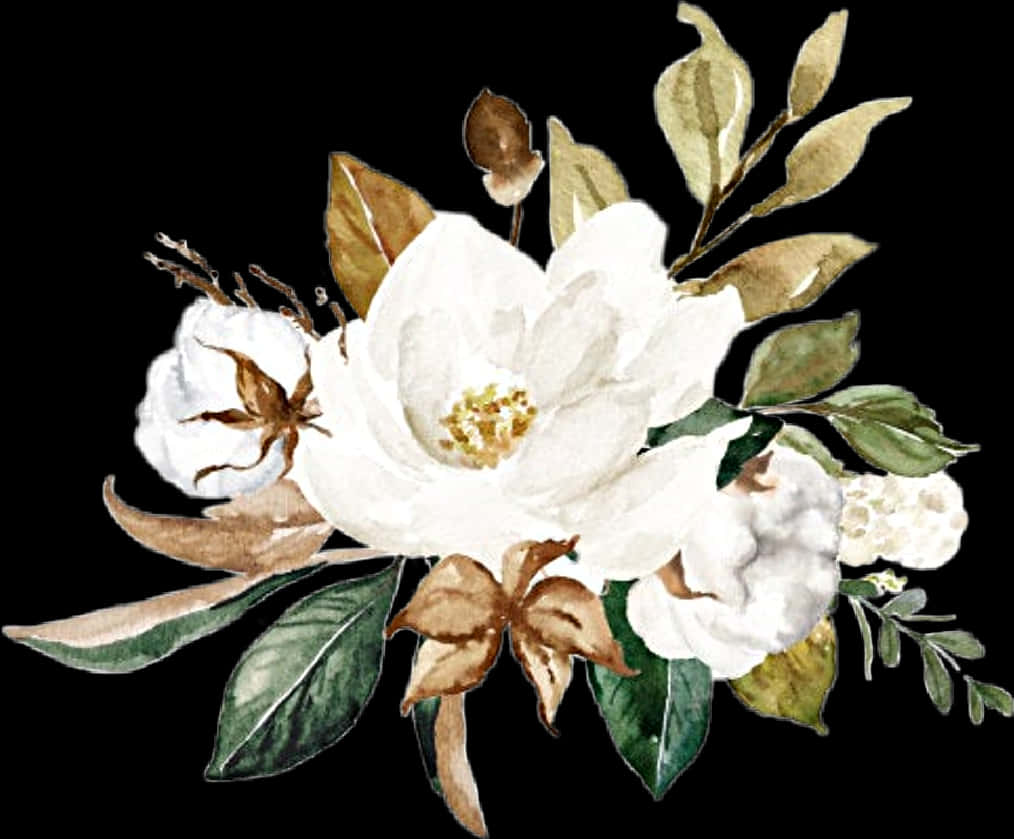 #watercolor #flowers #floral #bouquet #magnolia #cotton - Jasmine, HD Png Download PNG with transparent background