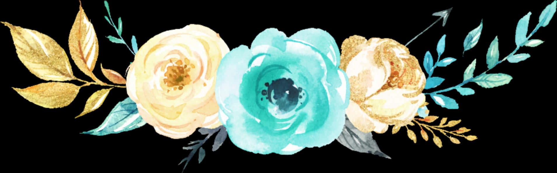 #watercolor #flowers #mint #teal #gold #silver #grey, HD Png Download PNG with transparent background