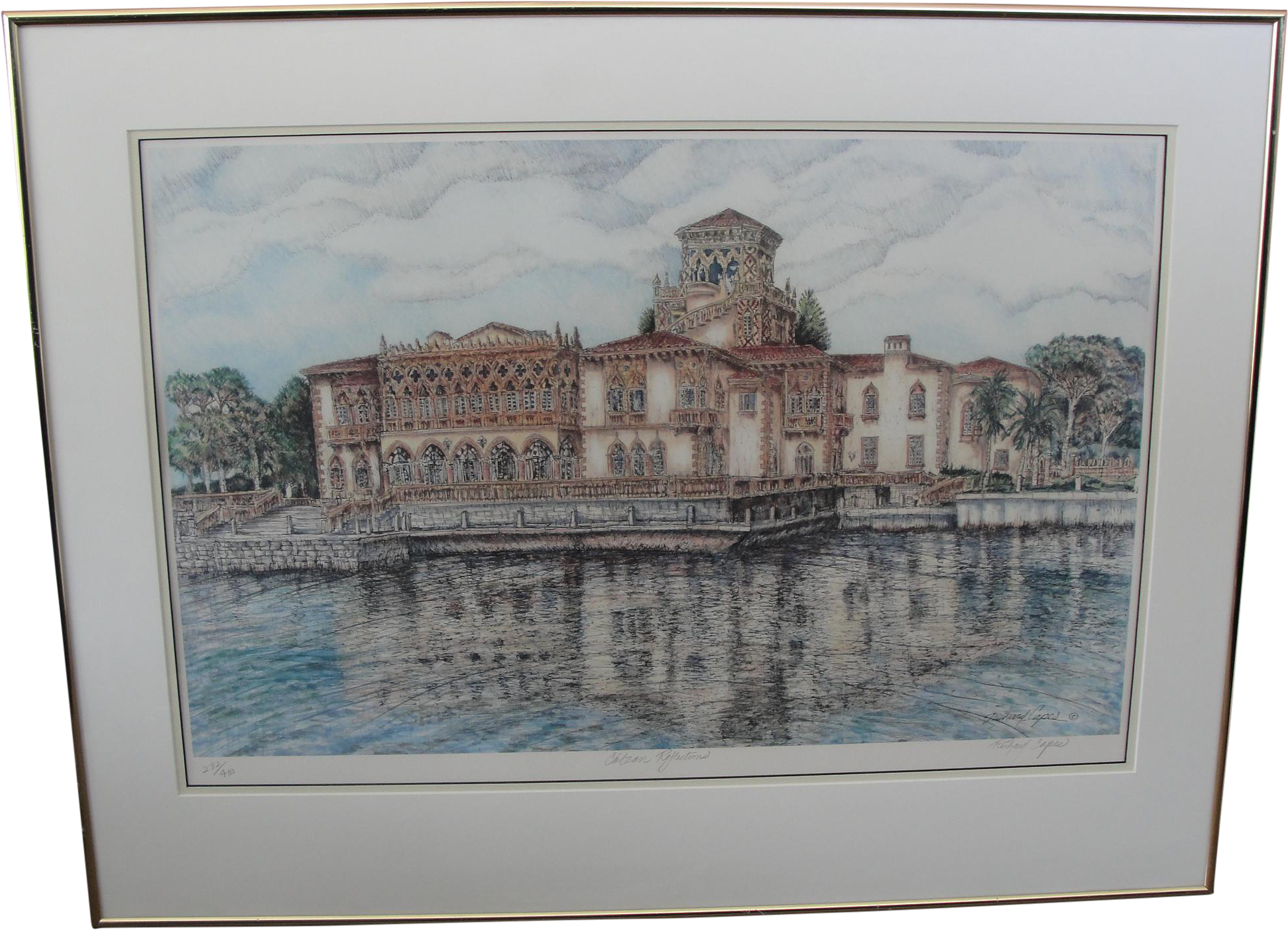 Elegant Waterfront Mansion Artwork PNG with transparent background