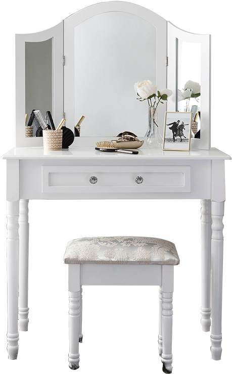 Elegant White Dressing Tablewith Stool