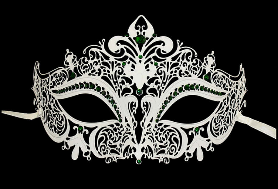 Elegant White Filigree Maskwith Green Gems.jpg