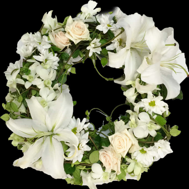 Elegant_ White_ Floral_ Wreath PNG with transparent background
