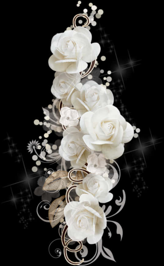 Elegant_ White_ Roses_ Artistic_ Design PNG with transparent background