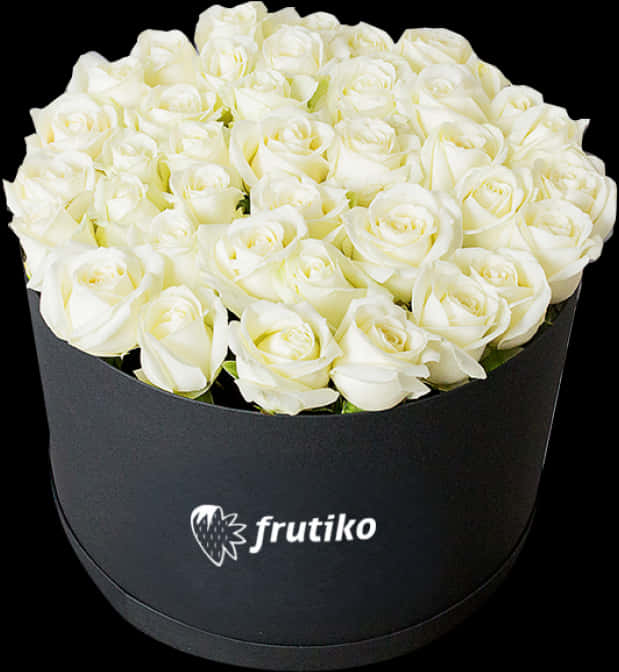 Elegant White Rosesin Black Box PNG with transparent background