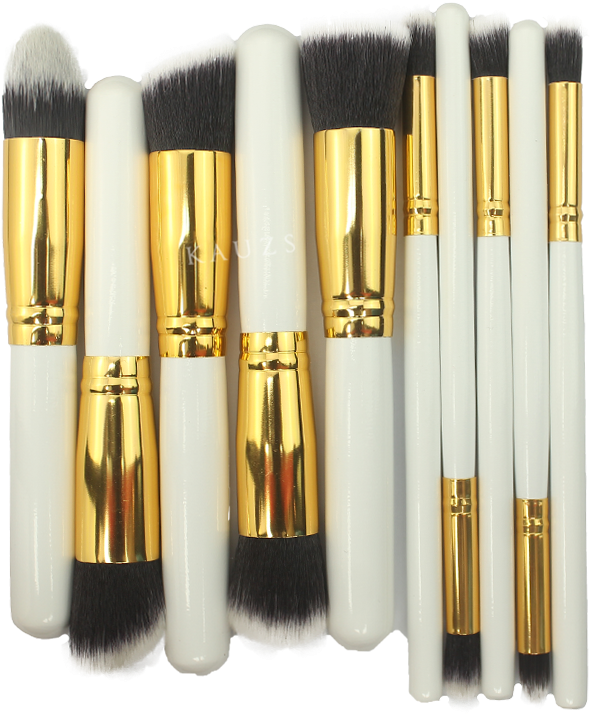 Elegant Whiteand Gold Makeup Brushes Set