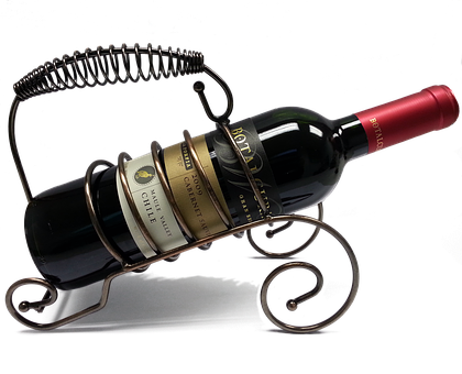 Elegant Wine Bottleand Holder PNG with transparent background