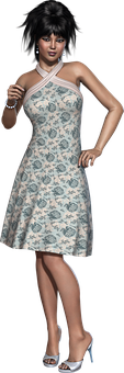 Elegant Woman Floral Dress3 D Render