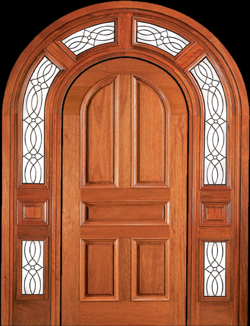 Elegant Wooden Arched Doorwith Glass Panels