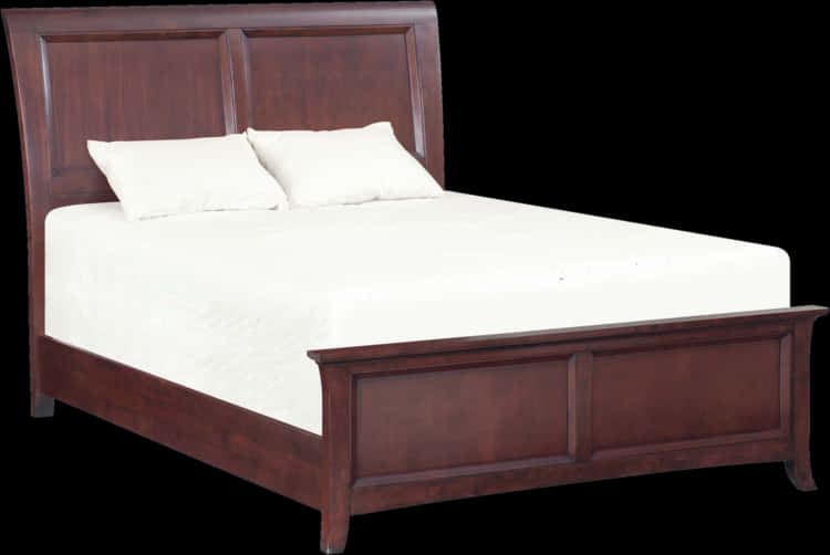 Elegant Wooden Bedwith White Bedding PNG with transparent background