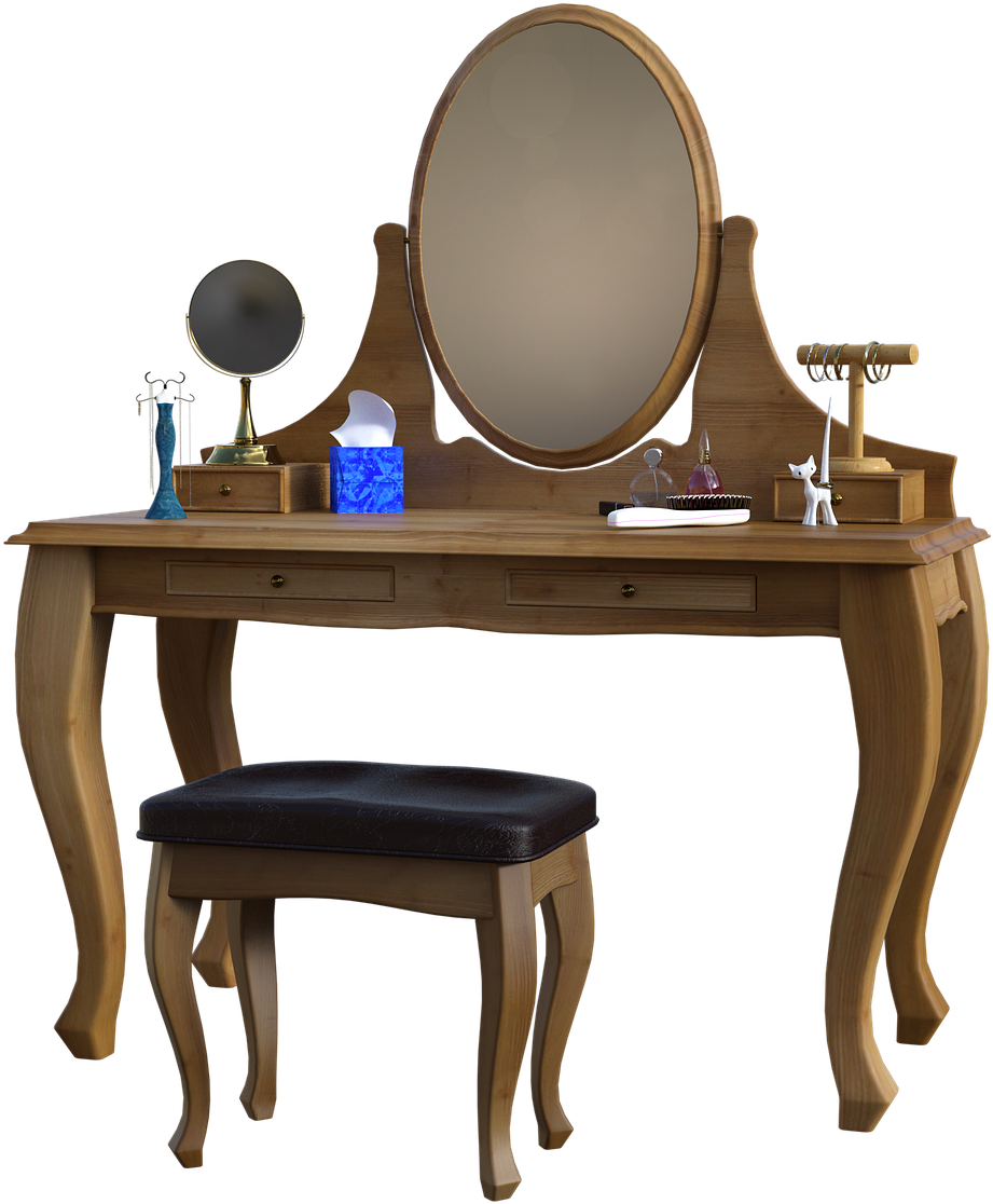 Elegant Wooden Dressing Table With Stool