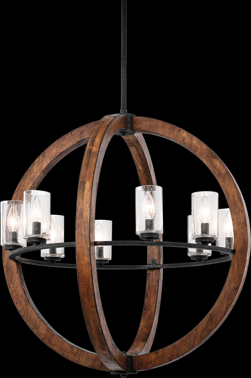 Elegant Wooden Orb Chandelier PNG with transparent background