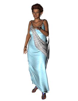 Elegant3 D Characterin Blue Dress