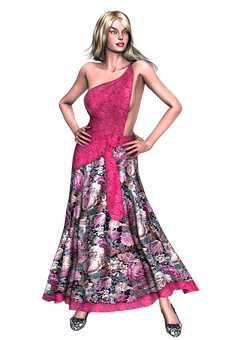 Elegant3 D Modelin Floral Dress