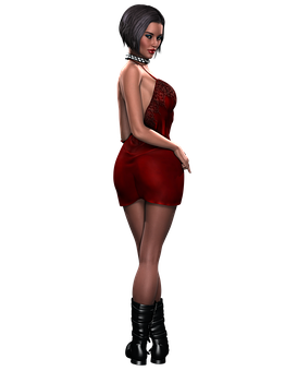 Elegant3 D Modelin Red Dress