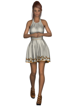 Elegant3 D Modelin White Dress