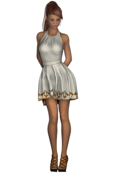 Elegant3 D Modelin White Dress