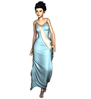 Elegant3 D Rendered Womanin Blue Dress