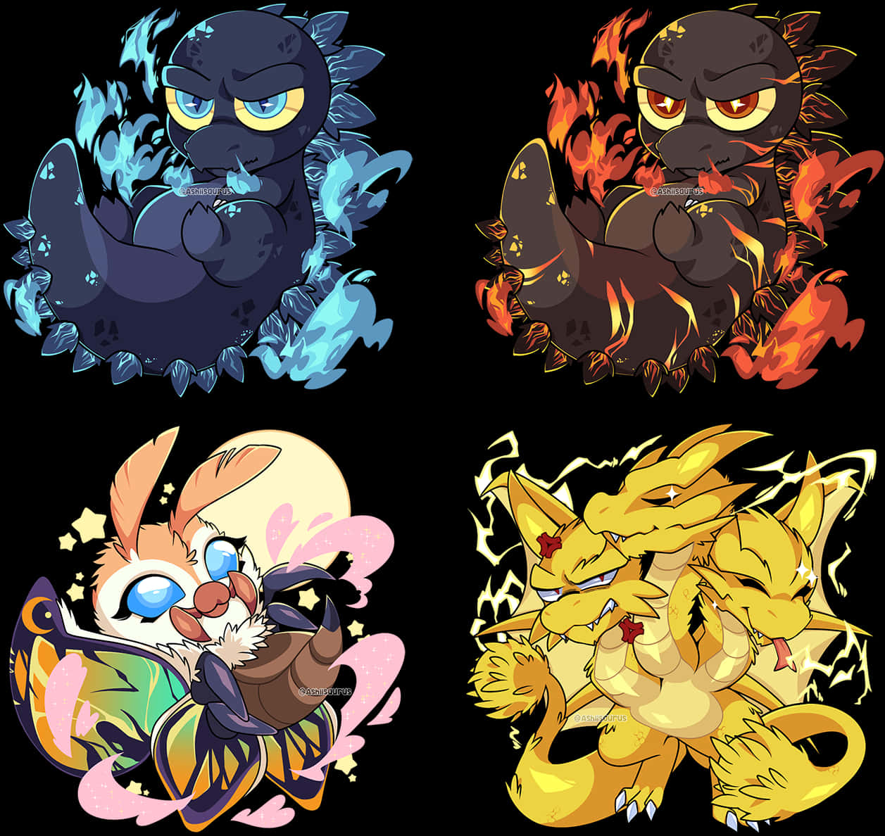 Elemental Creature Artwork Quartet PNG with transparent background