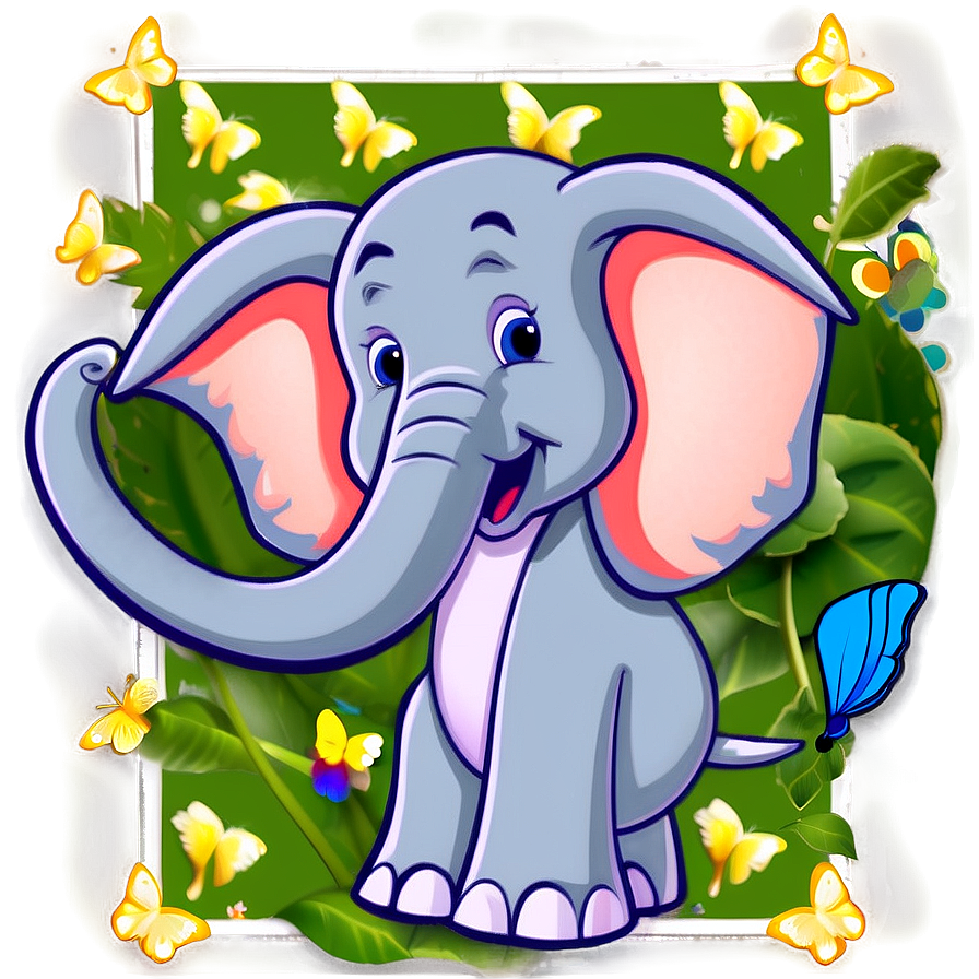 Elephant Cartoon With Butterfly Png Dqj19