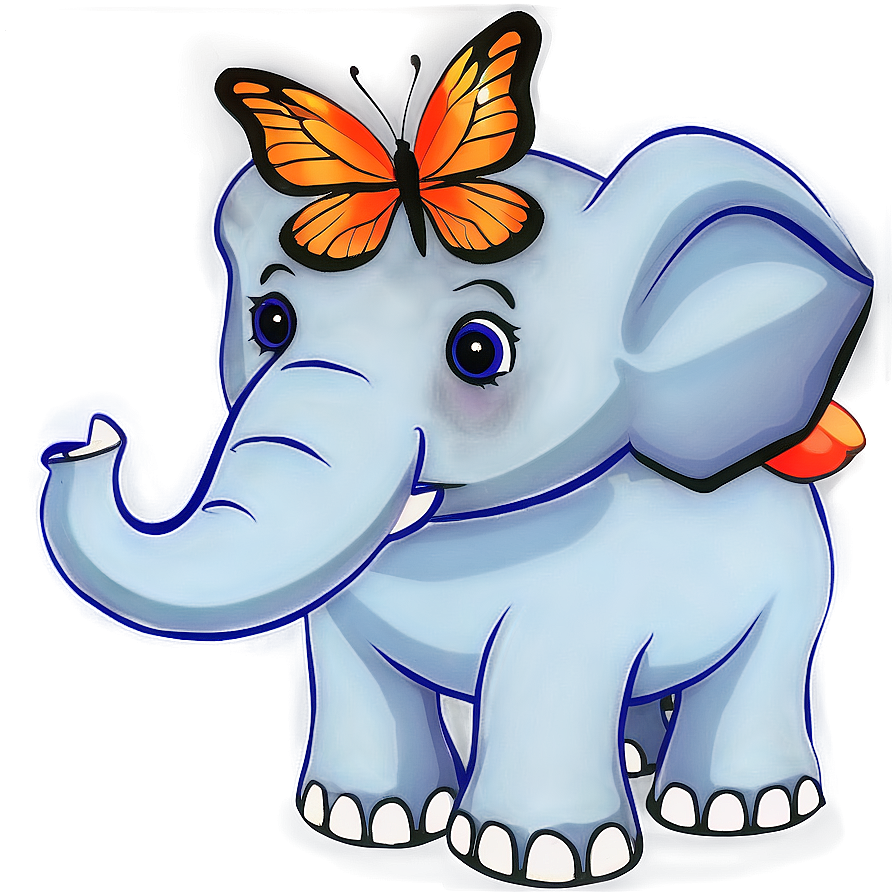 Elephant Cartoon With Butterfly Png Sia44