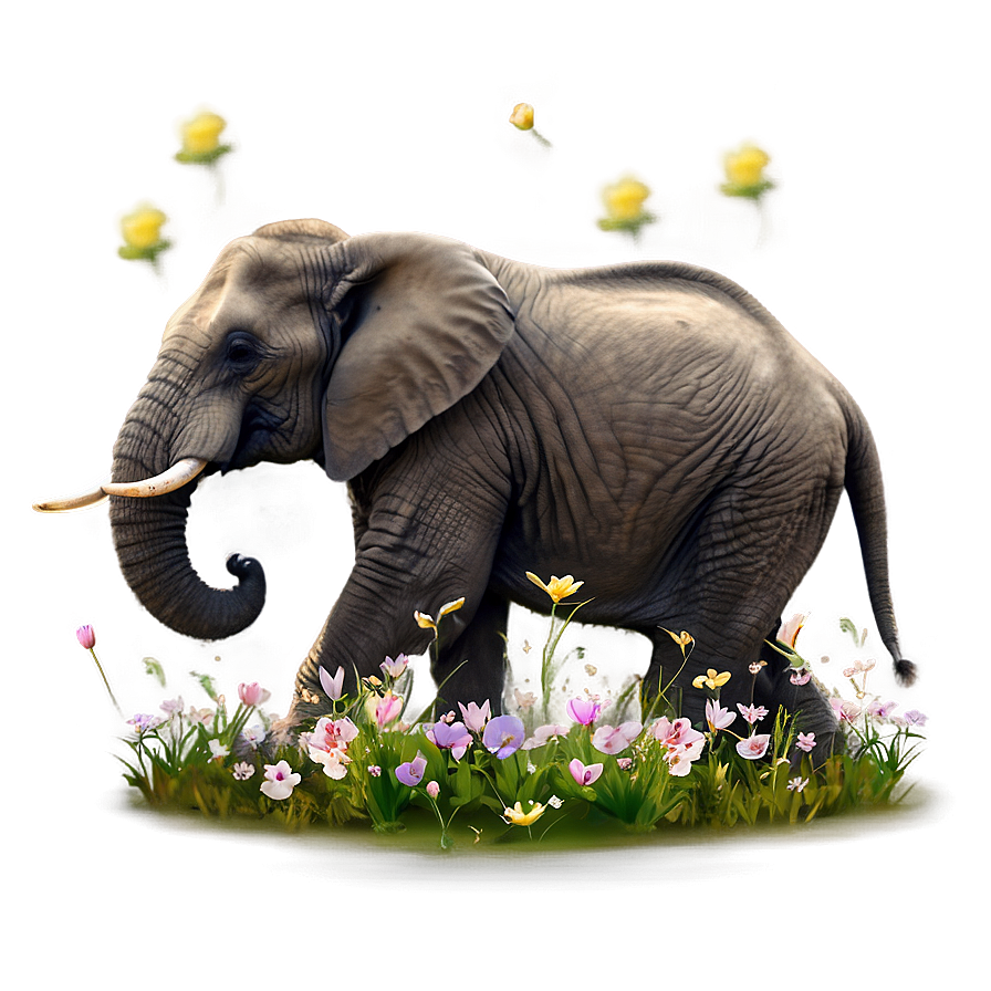 Elephant In Field Of Flowers Png Tvu