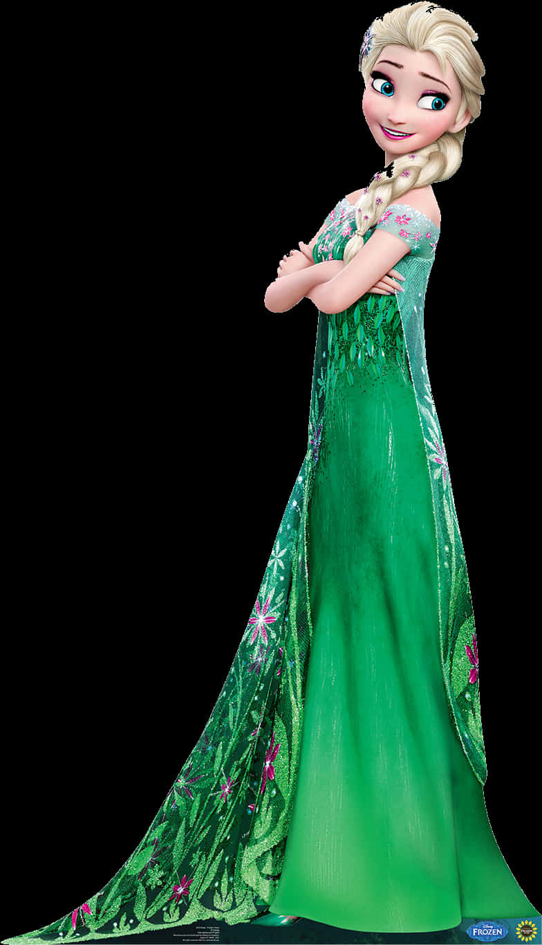 Elsain Green Gown PNG with transparent background
