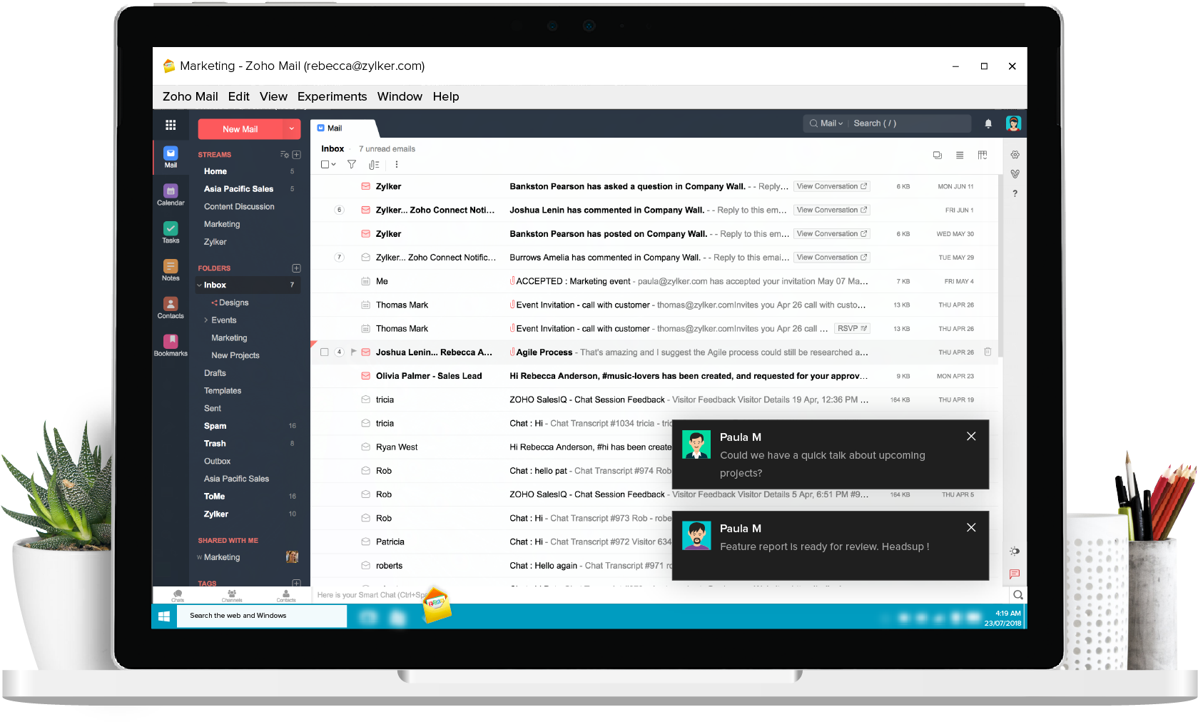 Email Client Interface Zoho Mail PNG image with a transparent background, free high-resolution download