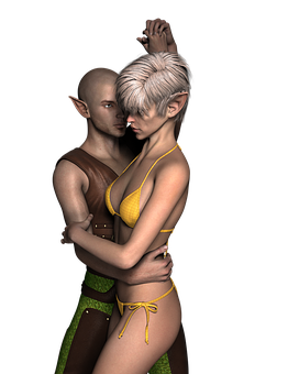 Embracing_ Elven_ Couple_ Digital_ Art PNG with transparent background