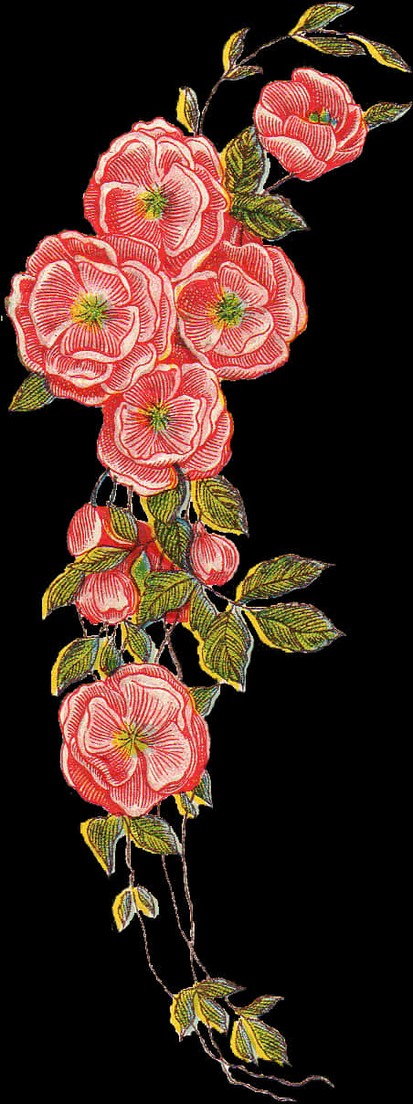 Embroidered Rose Vine Design